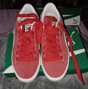 Red and White Suede Pumas
